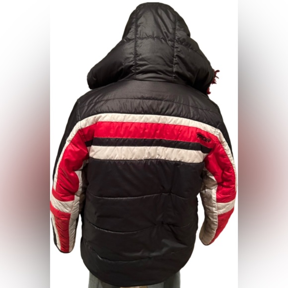 Boy Spyder Red/White/Black Reversible Hooded Ski Jacket with Shaggy Fleece - Picture 3 of 16
